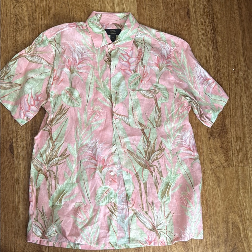 Club Room Pink and Green Floral Casual Button Down Shirt